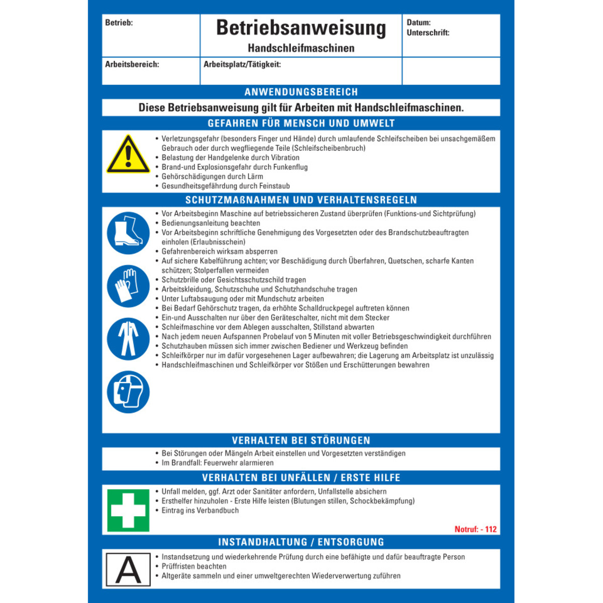 betriebsanweisung lärm und vibration KSIGN Maschinenbetriebsanweisung kaufen
